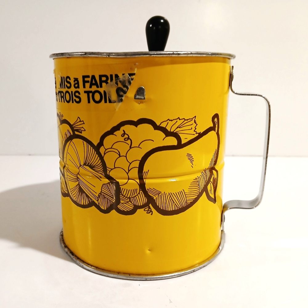 Vintage Yellow Flour Sifter with Black Handle